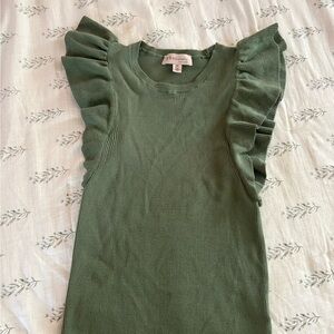 Philosophy Olive Green Ribbed Tank with Ruffle Cap Sleeves